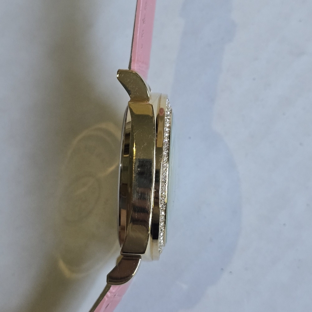 Y2K Dooney & Bourke Hearts Design Rhinestone Bezel Watch Pink Leather Band - Picture 7 of 11